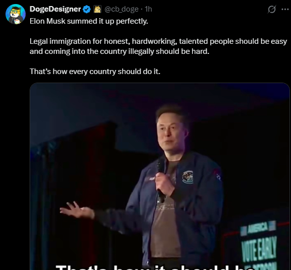 Elon Musk tweet about legal immigration